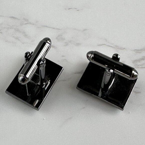 Gunmetal & Silver Rectangular Stripe Cufflinks For Men - Picture 4 of 8
